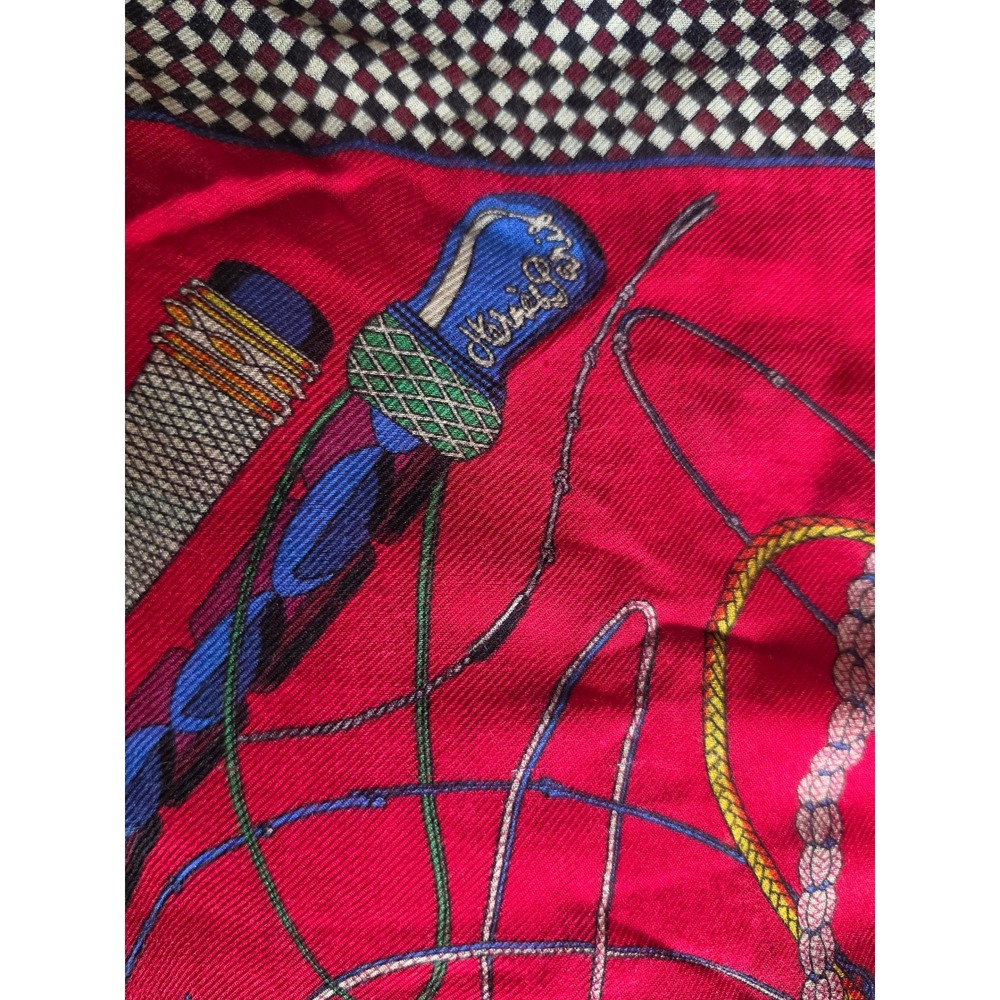 Hermes Red Twill Silk Fouets et Badines Iconic Equestrian Virginie Jamin Scarf - Picture 4 of 14